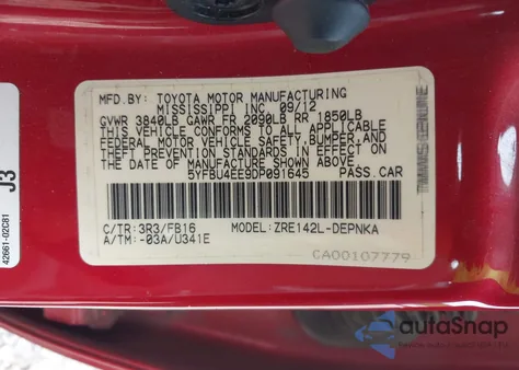 2013 Toyota Corolla S/Le from USA, damaged, VIN 5YFBU4EE9DP091645